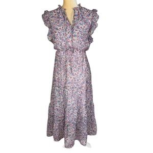 NWT BB Dakota Pink Blue Floral‎ Ruffle Tiered Elastic Waist Midi Dress Small